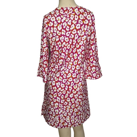 June Connally V neck pink white floral abstract above knee summer dress Size M - Picture 2 of 12